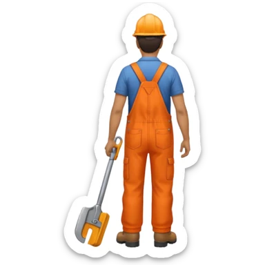 Indian male railway engineer orange overalls, boots walking back view sticker