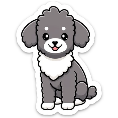 cute black french poodle with classic poodle pompoms sticker