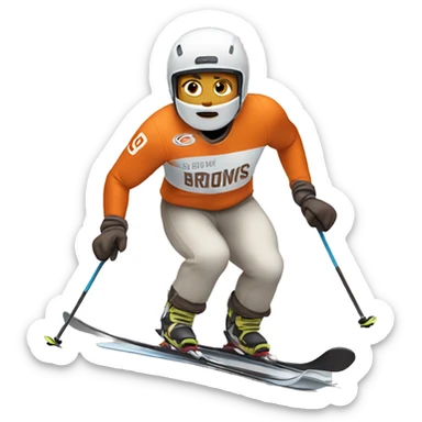 White skinned Skier skiing wearing a browns Jersey sticker