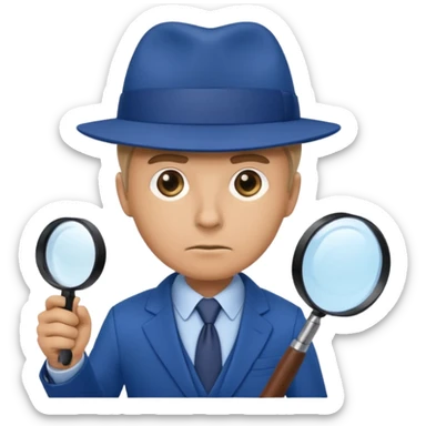 detective in blue suit and blue hat with big mangifier in his hand sticker