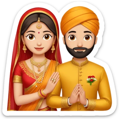 Two hands in a engagement..One hand of groom and one hand of bride. Bride dress - red/yellow saree. groom- light orange punjabi (oonly hands will be visible in the image) sticker