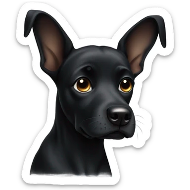 Black dog with one ear up and one ear folded down sticker