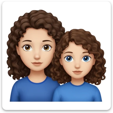 girl with dark brown wavy hair and light brown eyes next to a girl with light brown curly hair with blue eyes sticker