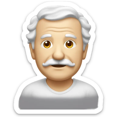 Short pudgy old man over enthusiastic face bald forehead long wavy hair moustache  sticker