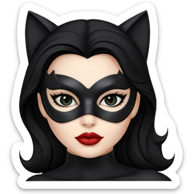 Cat woman  black eyes with black eyeliner dark hair big lips  sticker