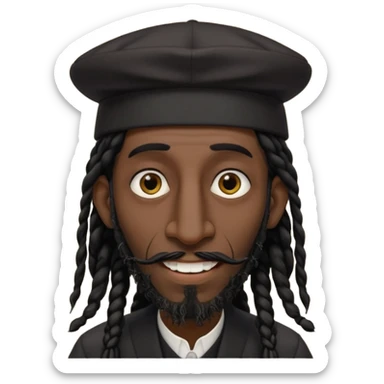 Jewish man emoji with long dread black hair on the sides and jewish judaism hat, long big nose and crooked teeth sticker