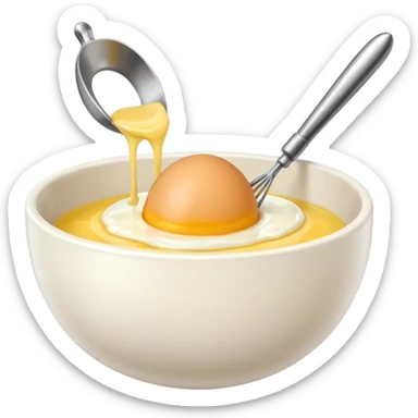 beaten egg in a bowl, There is a whisk inside the bowl. sticker