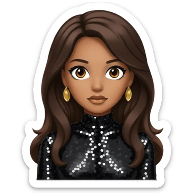 Cindy Herron from En Vogue with tan skin, long dark brown black sequin outfit sticker