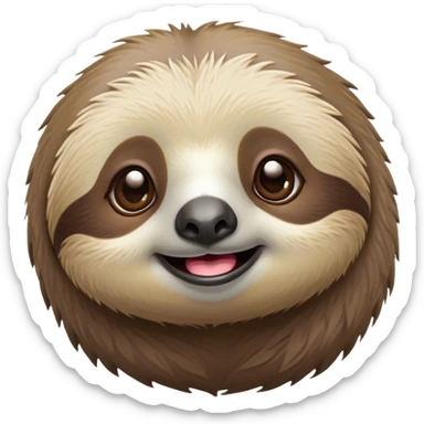 Cinematic Cute Sloth Portrait Emoji, Head tilted playfully and inquisitively, with a delightfully relaxed expression accented by a soft, fuzzy Fur and round, sparkling eyes filled with charm, Simplified yet irresistibly adorable features, highly detailed, glowing with a warm, gentle glow, high shine, affectionate and laid-back, stylized with a touch of whimsical laziness, bright and endearing, soft glowing outline, capturing the essence of a mischievous yet loving sloth that seems as if it could slowly dangle out of the screen into your arms! sticker