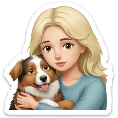 Australian Shepherd cuddling blonde girl sticker
