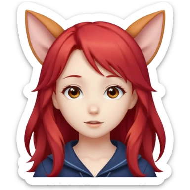 cute anime girl with ears, red blowing hair sticker