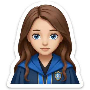 gorgeous Girl with light skin, blue eyes, long brown hair, wears ravenclaw black and blue robes  sticker