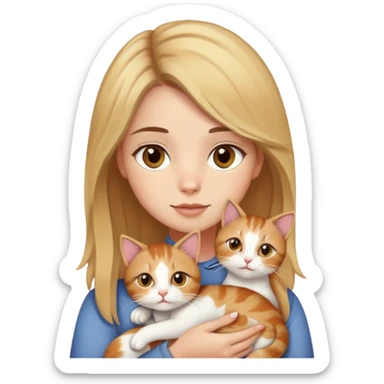 girl with hazelnut blonde hair, brown eyes and white skin with her calico cat sticker