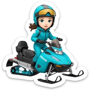 Can you create an emoji of a brunette girl on a teal polaris khaos 850 155 snowmobile doing a wheelie sticker