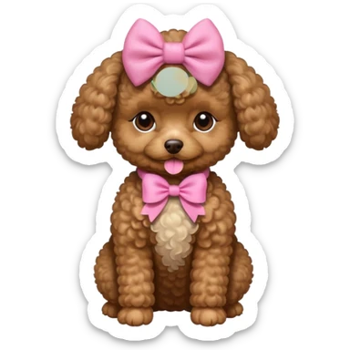Brown toy poodle with pink bow sticker