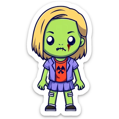 zombie girl with long straight dark blonde hair sticker
