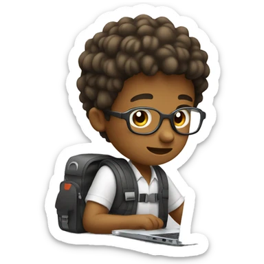 a boy showing working on laptop and in laptop he is coding sticker