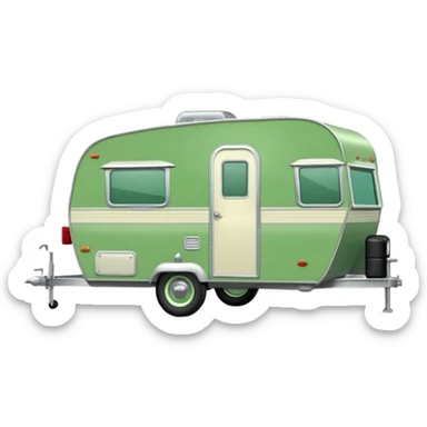 1960s Shasta trailer, single axle wheels, colored all green, the same green shade as movie trailer green preview card, light grey tires and grey hitch sticker