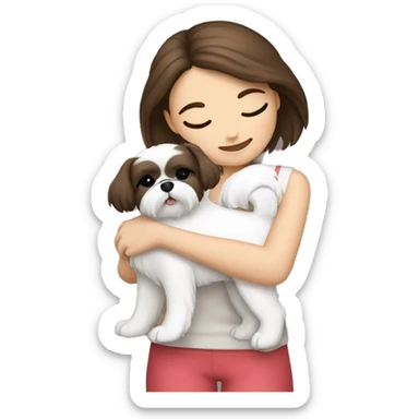 Brunette girl hugging her white Shih tzu sticker
