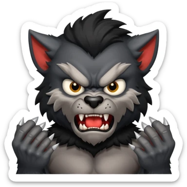 Create an emoji of Werewolf half bodied till waist sharp nails angry face black sticker