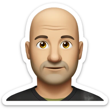 A slightly overweight middle-aged Italian man with olive-toned skin with bald hair and no facial hair. He is wearing a sleek black smart shirt, casually unbuttoned at the top. sticker