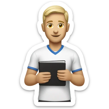 white young soccer coach holding a notebook sticker