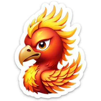 Cinematic Battle-Hardened Mystical Fire Phoenix Portrait Emoji, head tilted dramatically with a defiant, almost mocking smirk. Featuring a striking, rugged form with intensely scarred, flame-scorched feathers and eyes that burn with warrior-like fury, this phoenix embodies unapologetic badassery. Rendered with vibrant, lifelike textures and dynamic, contrasting shadows, high shine, and a bold soft glowing outline, it captures the essence of a phoenix ready to rise and scorch any challenge with battle-hardened might. sticker
