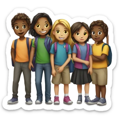 group of children in front of a school sticker