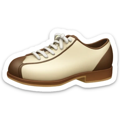 cream bowling shoe with a brown stripe sticker