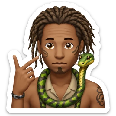 Black man with dreads and snake tattoo on forehead wiping his nose perpendicular with index finger sticker