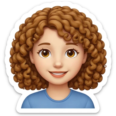curly light brown haired girl emoji, cute and simple, apple style sticker