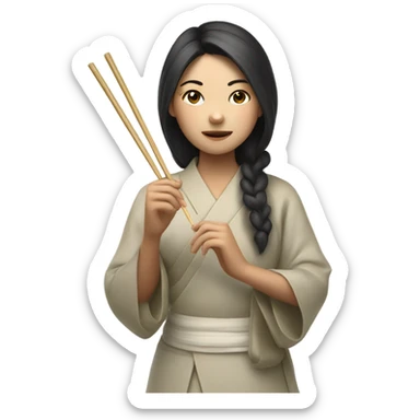 asian girl with chopsticks  sticker