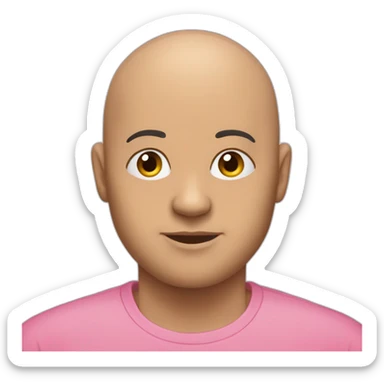bald thirty-year-old with a pink shirt, no hair on his head but bald on top, quite corpulent but not too much sticker
