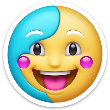 glowing emoji face laughing, purple and cyan neon light, dark background sticker