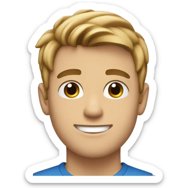 22 year old guy that is happy, has an average haircutwith dark blonde-brownish hair and blue eyes. sticker