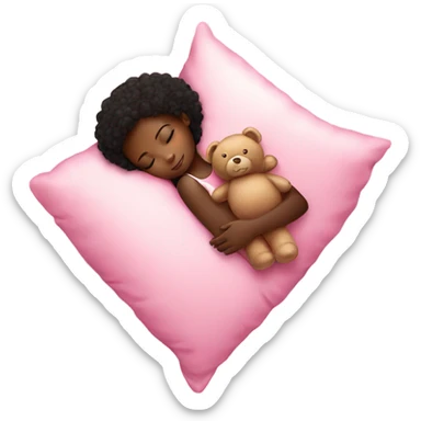 black girl sleeping on pink pillow with teddy bear in arms sticker
