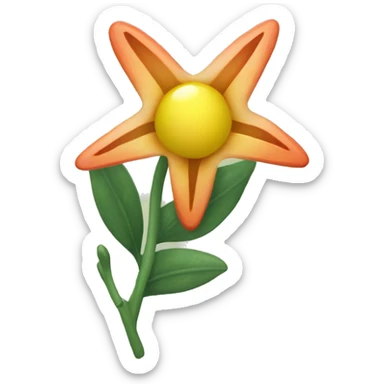 Create an emoji of a small, star-shaped flower with a greenish-yellow color. Inside the flower, include a small, round, reddish-orange berry. sticker