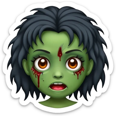 Faca um emoji de zumbi estilo iphone de uma menina de cabelo preto com franjinha sticker