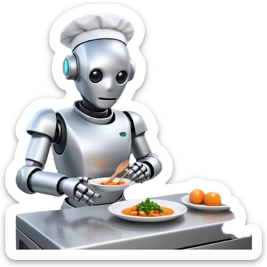 obot chef preparing a gourmet meal in a futuristic kitchen sticker