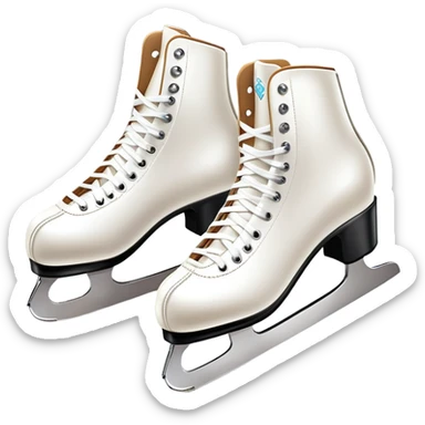 An icon showing The rink is surrounded by cheering spectators and soft arena lights, creating a beautiful, dynamic atmosphere. a pair of elegant figure skates placed on the smooth, sparkling ice of a grand ice arena. Transparent background highlights the grace and beauty of figure skating. sticker