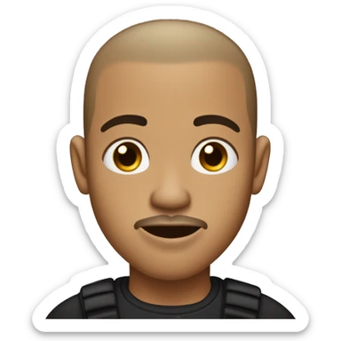 Light skin black man with buzz cut with black goatee beard covering his chin with a broad head and slim face with big lips and flared up nose and ears pointing outwards sticker
