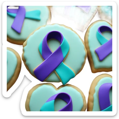 Purple teal Suicide awareness ribbon on heart cookie sticker