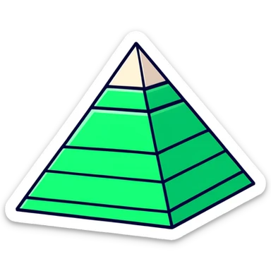Maya pyramid in flat hieroglyphic style, perfect geometric triangular lines, strict white and deep green only, angular precise shapes sticker