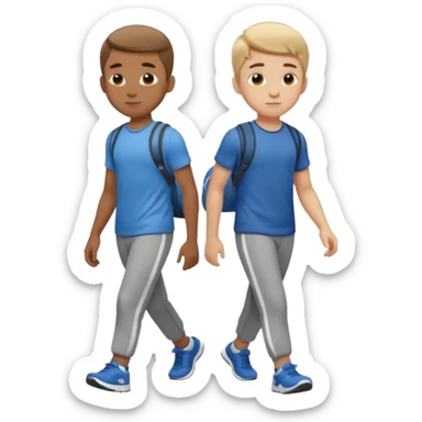 two boys walking, wearing gym clothes, full body sticker