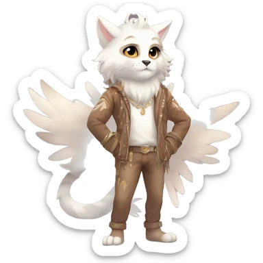 Furry, sparkle, iridescent, colorful, pastel, edgy, cool, fantasy beautiful, brown, beige, white, divine, godly, angelic, animal, anthro, full body, fursona, feline sticker
