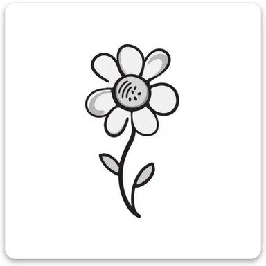 a single flower with petals, stem, and leaves in pastel colors dd9fb0, ffc6d3, a3bfc9, c4bee2, f1b091, detailed hand-drawn doodle style sticker