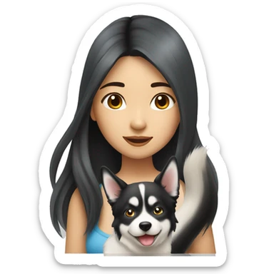 Long hair Asian Girl with husky dog sticker