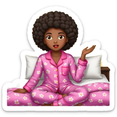Black girl dark skin with afro Hair wake up of her bed in the morning whit the Sun. She has big lips and a beautiful pijama sticker