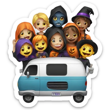 Halloween van with children going trick or treating sticker