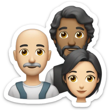 bald man with a gray beard and a thin woman with long black hair sticker